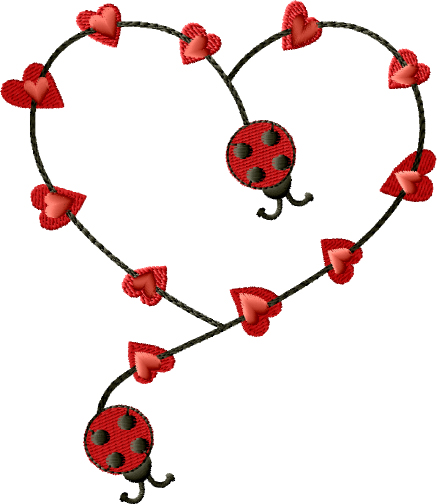 Ladybugs Heart Free Embroidery Design