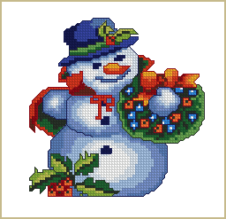 Machine Cross Stitch Snowman with Wreath